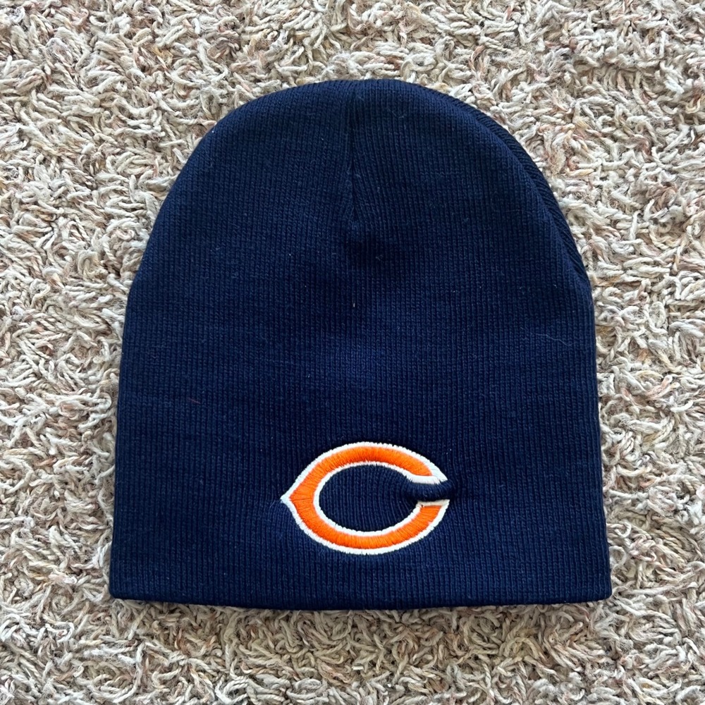 Chicago Bears NFL Knit Beanie Hat Navy Blue Orange Embroidered Logo Winter Cap